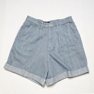 Vintage Faded Glory Women's Shorts Blue Striped‎ High Waist Cotton Size 12